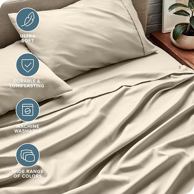 Bare Home Twin Sheet Set - 1800 Ultra-Soft Microfiber Twin Bed Sheets - Double Brushed - Deep Pockets - Easy Fit - Extra Soft - 3 Piece Set - Bedding Sheets & Pillowcases (Twin, Sand)