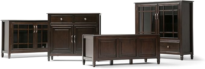SIMPLIHOME Connaught SOLID WOOD 46 inch Wide Traditional Low Storage Cabinet in Dark Chestnut Brown for the Living Room, Entryway and Family Room