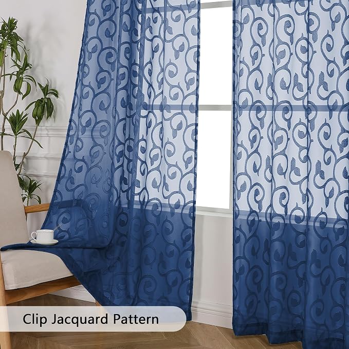 OWENIE Furman Blue Sheer Curtains 84 inches Long - Image 3