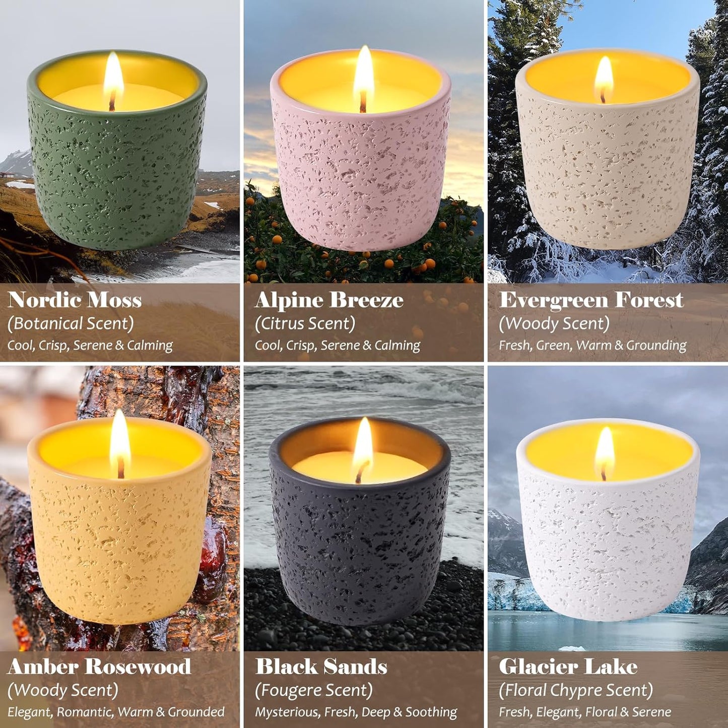 Viyffo Scented Candle Set of 6, Natural Soy Wax with Essential Oils, Long Lasting Aromatherapy Candles in Small Ceramic Jars, Perfect for Home, Relaxation, Meditation, Bath & Holiday Gifts