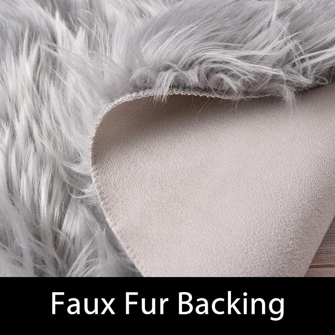 Latepis Round Grey Rugs 6.7ft Faux Sheepskin Fur Circle Rug Fluffy Rugs - Image 3