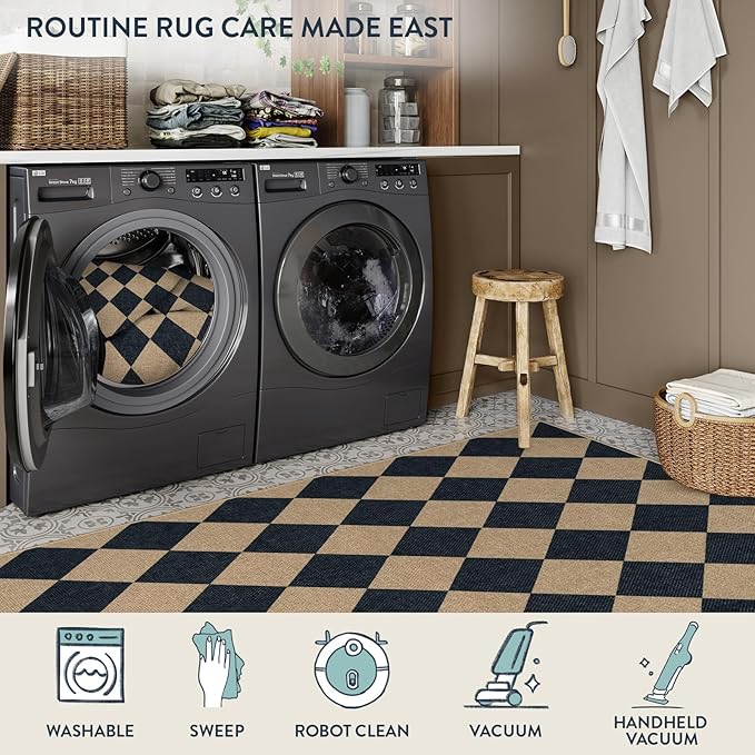 Lahome Checkered Easy Jute 5x7 Area Rugs, Washable Outdoor Patio Rug - Image 4