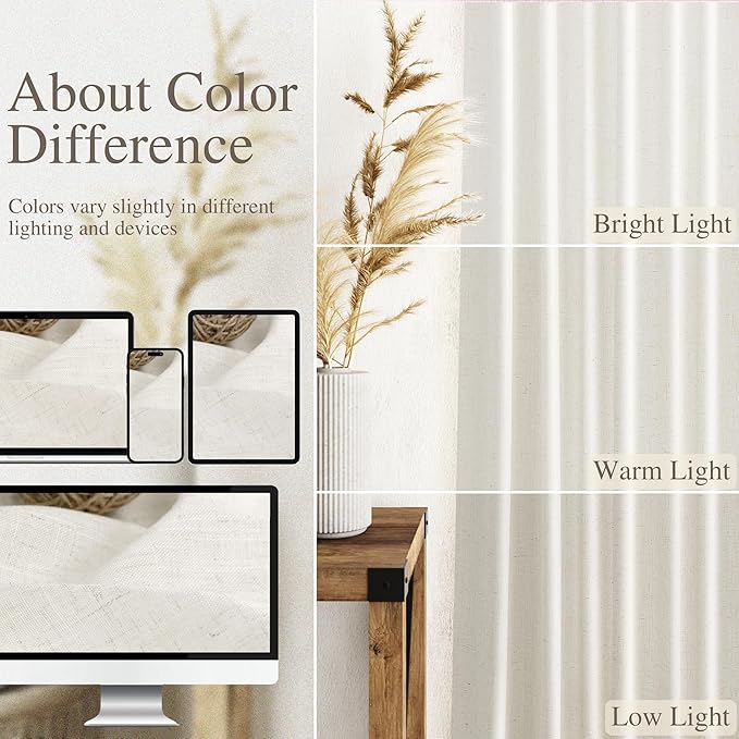 Nanspring Cream Linen Curtains 71 Inches Long - Image 3