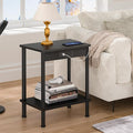 End Table with Charging Station,Small Side Table,2-Tier Nightstand with Storage Shelf,Sofa Bedside Table for Small Spaces in Living Room,Bedroom,Office,Easy Assembly,Black