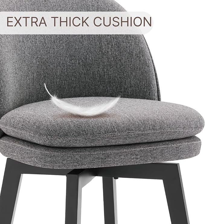 Counter Height Barstools 26 inch Upholstered Swivel Bar Stools with Back and Wood Legs for Kitchen Island,Set of 3,Dark Grey Fabric-Armless