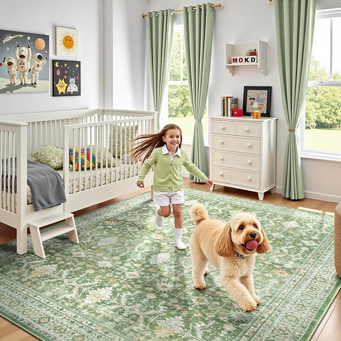 Lofus 8x10 Area Rug for Living Room, Light Green Washable Area Rugs - Image 5