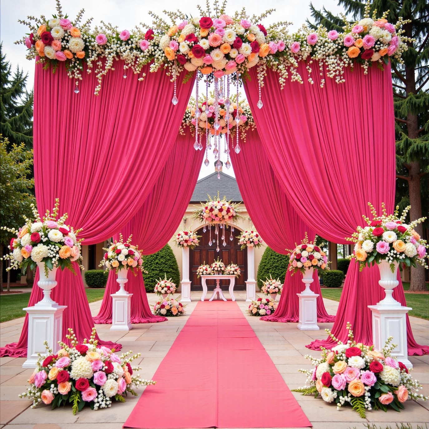 50 ft x 10 ft Wrinkle Free Fuchsia Backdrop Curtain for Parties, 10Panels Polyester Hot Pink Photo Backdrop Drapes for Wedding Birthday Party Baby Shower