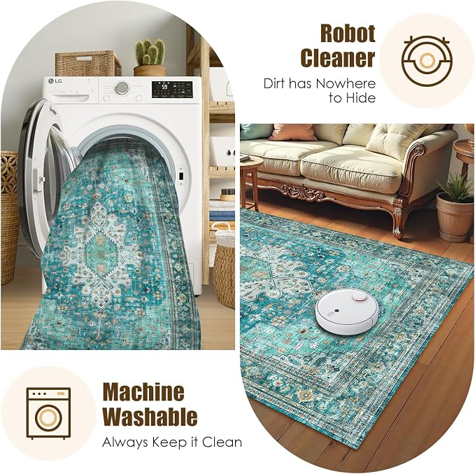 Washable Area Rug 8' x 10' Vintage Traditional Persian Mat - Image 7