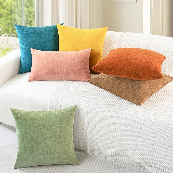 CaliTime Throw Pillow Covers Decorative 18 X 18 Inches Pack of 4 Cozy Chenille Cushion Cases for Couch Sofa Bed Living Room Home Sage Green