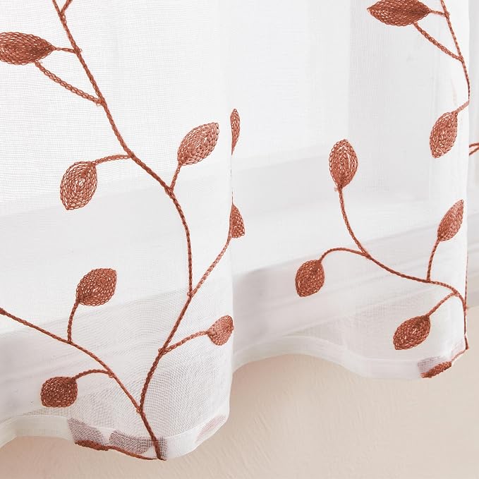 MRTREES Sheer Christmas Curtain Valance, 2 Panels Voile Leaves Embroidered - Image 5