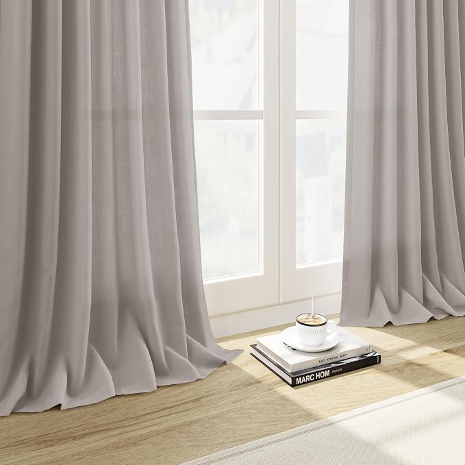 Nanspring Stone Grey Linen Curtains 102 Inches Long - Image 5