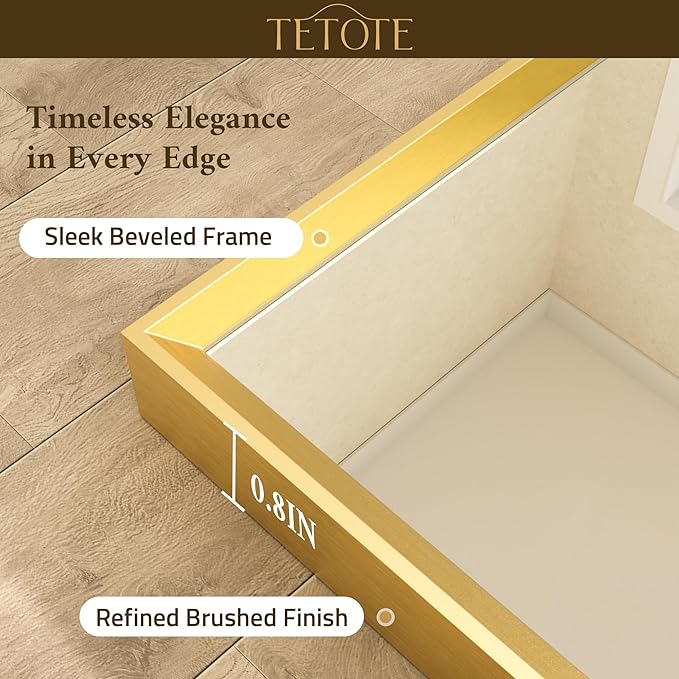 TETOTE Brushed Gold Mirror for Bathroom Sink 24" x 32" Beveled Frame Brushed Gold Brass Vanity Rectangle Mirror for Bathroom Wall, Modern Farmhouse, Tempered Glass, Stronger Frame