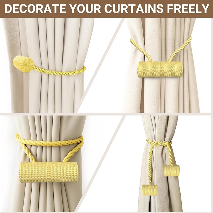 Hion Magnetic Curtain Tiebacks Golden 2pcs, Curtain Tiebacks Buckles Holdbacks - Image 7