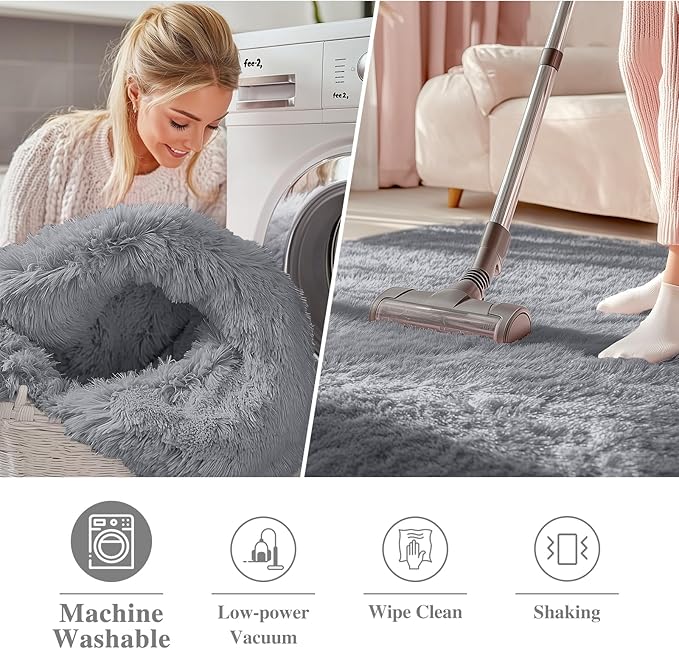 OLANLY Light Grey Round Rugs for Bedroom - Image 2