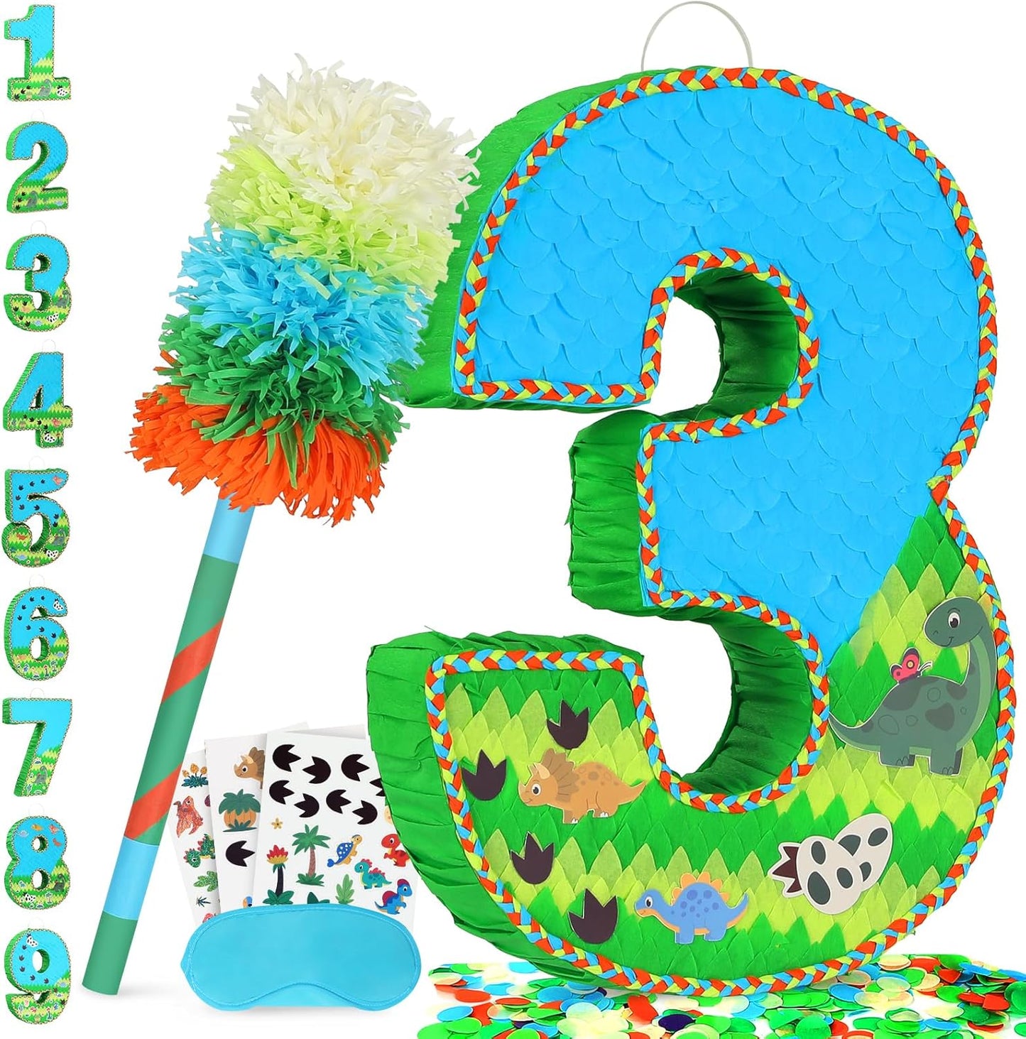 Number 3 Pinata for Birthday Party Decorations, Jungle Dinosaur Piñata Games Toy (3th)