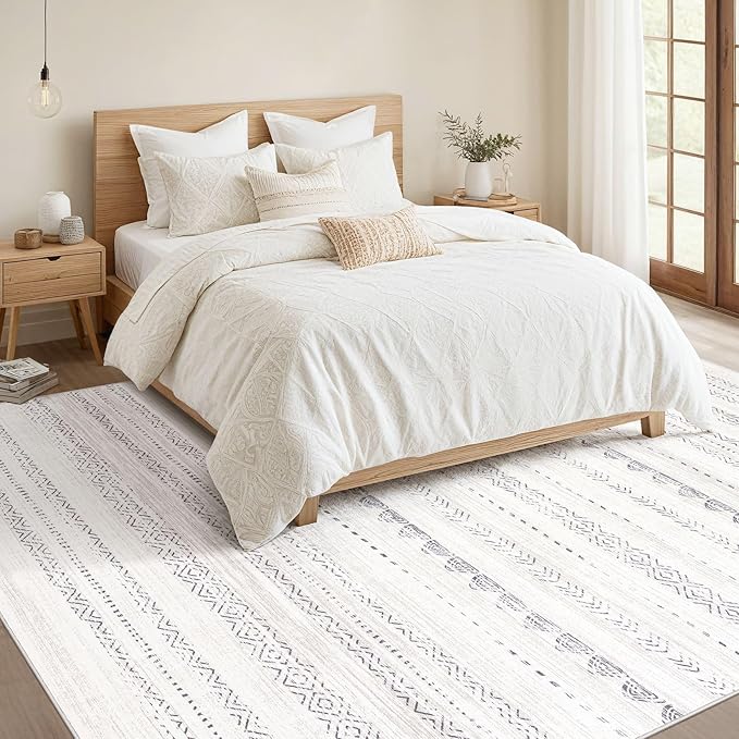 Nakagishi 7x9 Area Rug Living Room: Washable Boho Large Neutral Soft Farmhouse - Image 5