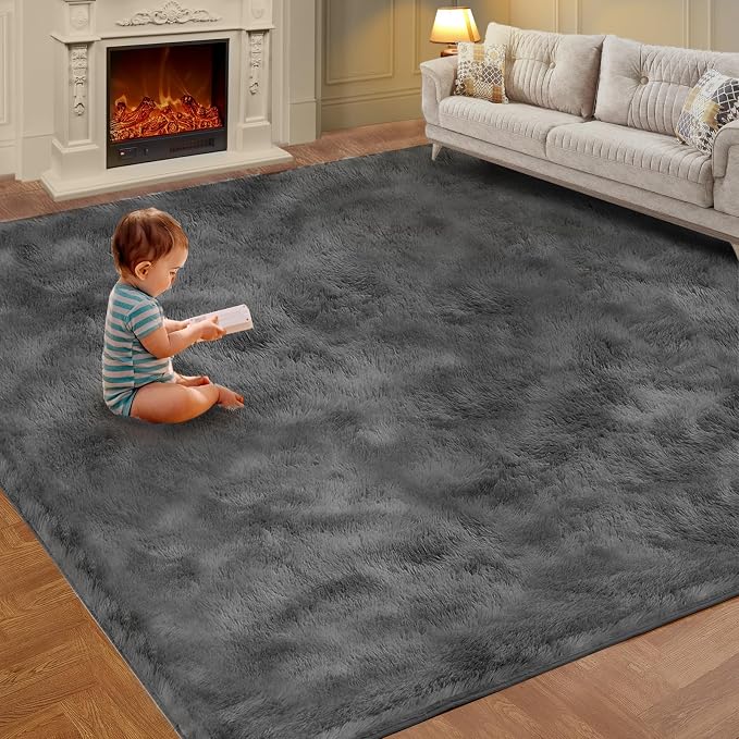 Soft Shag Area Rug for Living Room and Bedroom Decor, 5x7 Feet Solid Gray by KNZE