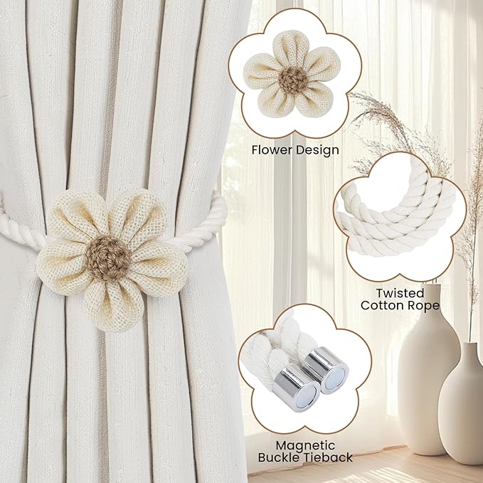 KLOGTSIND Magnetic Curtain Tiebacks, 4 Pack Flower Curtain Holdbacks - Image 3