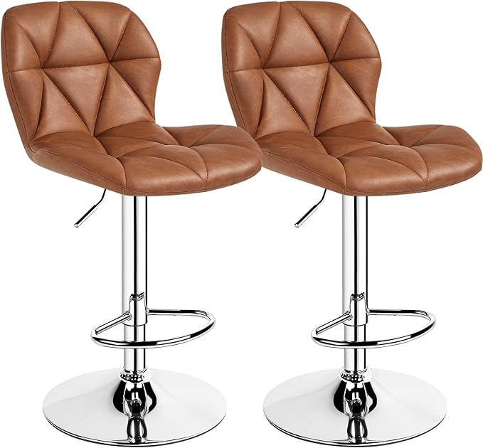 Yaheetech Barstools Set of 2, Modern Kitchen Island Stools with Backrest, PU Leather Adjustable Counter Stools for Kitchen Counter Bar, Retro Brown