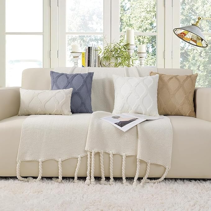 decorUhome Throw Pillow Covers 20x20 Inch Set of 2, Soft Plush Faux Fur Wool Blue Grey Couch Pillow Covers, Decorative Neutral Pillow Cases for Bed Sofa Living Room Home Decor