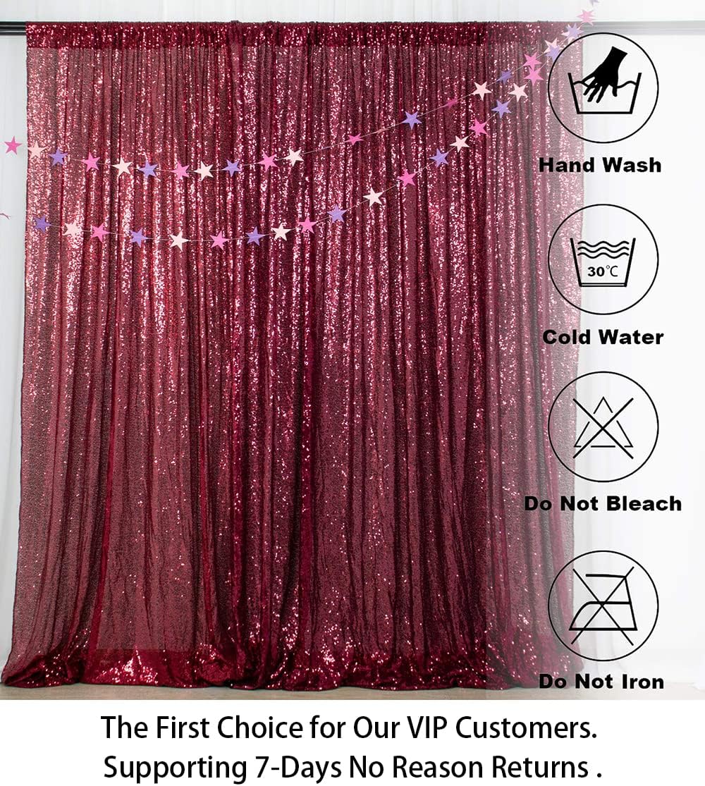 ShinyBeauty Sequin Backdrop-Curtain-5FTx10FT-Burgundy-Sequin Fabric Photo Booth Backdrops 10FT Glitter Curtains Happy Birthday Wine Photography Background