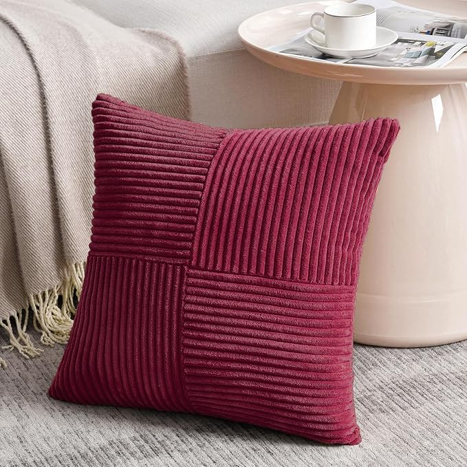 Fancy Homi 2 Packs Burgundy Red Decorative Throw Pillow Covers 18x18 Inch - Image 2