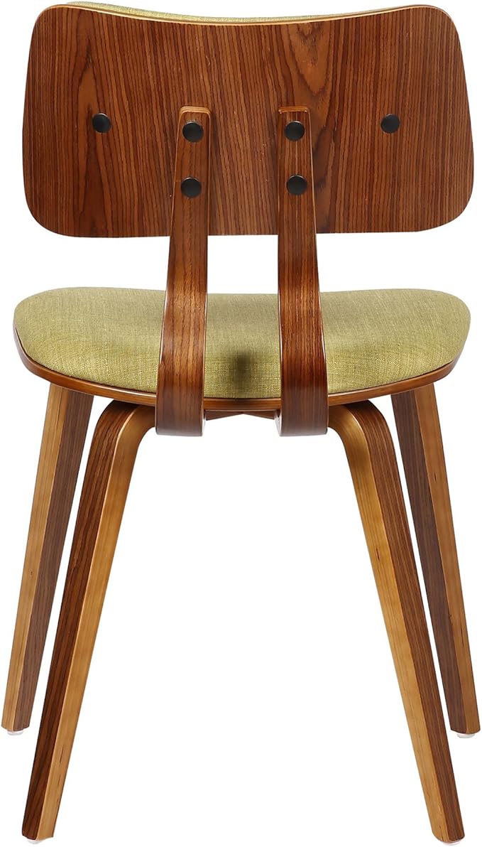 Armen Living Jaguar Mid-Century Dining Chair in Walnut Wood and Green Fabric - Set of 4