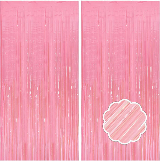 2 Pack Pink Streamers Pastel Curtain Backdrop Wall Fringe Backdrop Birthday Party Decorations Light Pink Halloween Baby Shower Valentines Wedding Decorations for Women