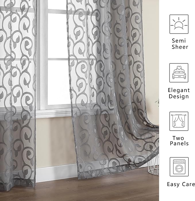 OWENIE Furman Sheer Curtains 45 Inch Long 2 Panels Set, Airy Jacquard Clip - Image 6
