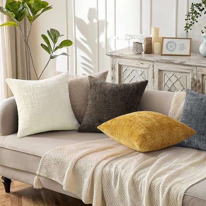 decorUhome Oatmeal Chenille Throw Pillow Covers 20x20 Set of 2 Textured Soft - Image 5
