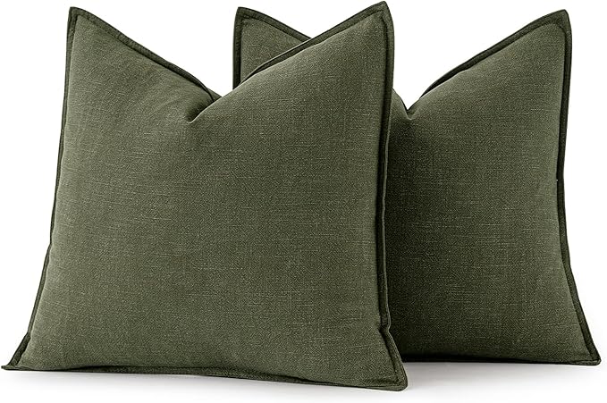 MIULEE Decorative Linen Euro Sham Pillow Covers 28x28 Inch Dark Olive Green - Image 6