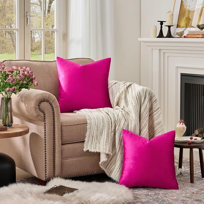 GIGIZAZA Hot Pink Pillow Covers 16x16 Throw Pillows Velvet Decorative Sofa - Image 2