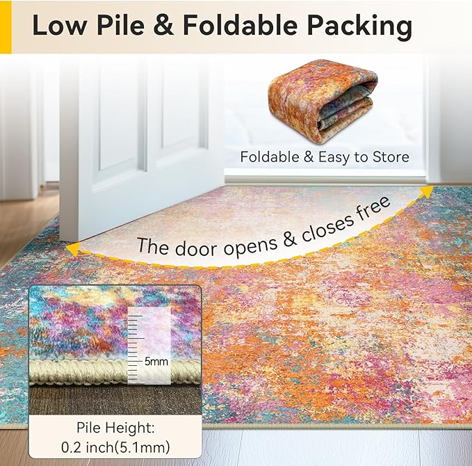 Washable Area Rugs Square 8ft Non-Slip Modern Abstract Soft - Image 4