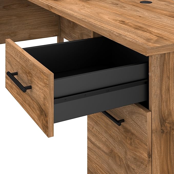 Bush Furniture Somerset 72W 3 Position Sit to Stand L Shaped Desk with Hutch in Fresh Walnut Adjustable Height Table for Home Office