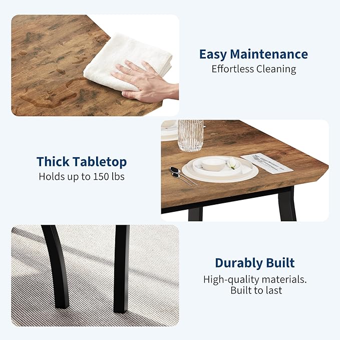 3 Piece Farmhouse Dining Table Set for 4, Compact Rustic Kitchen Table with 2 Padded Benches, Space Saving Breakfast Nook Furniture Set for Small Spaces, Apartments, Vintage