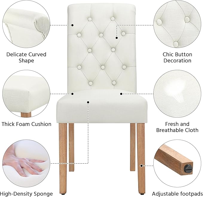 Yaheetech Dining Chairs Set of 4 Fabric Upholstered Dining Room Chairs with Button Tufted High Back and Solid Wood Legs for Kitchen/Living Room/Restaurant, Modern Style, Beige