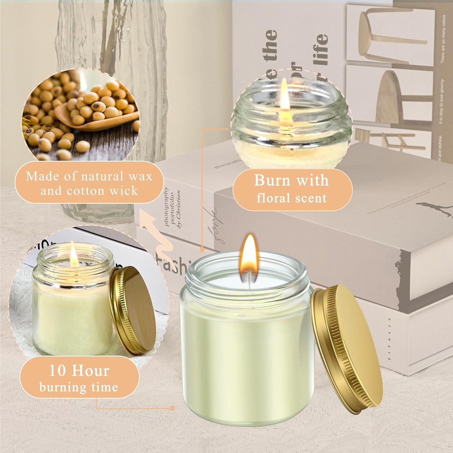 ACITHGL 36 Pcs 4oz Mini Mason Jar Candles Small Scented Candles Bulk Aromatherapy Ideal Souvenir Favors for Wedding Birthday Party (Vanilla, Lilac, Gardenia, Gold)