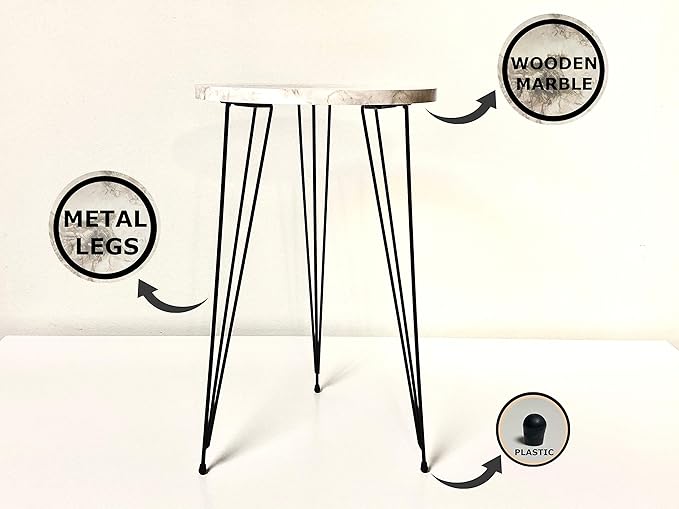 PAK HOME Set of 2 End Tables Round Wood Sofa Side Coffee Tables for Small Spaces, Nightstand Bedside Table with Metal Legs for Bedroom, Living Room, Office, Balcony (Black High Gloss)