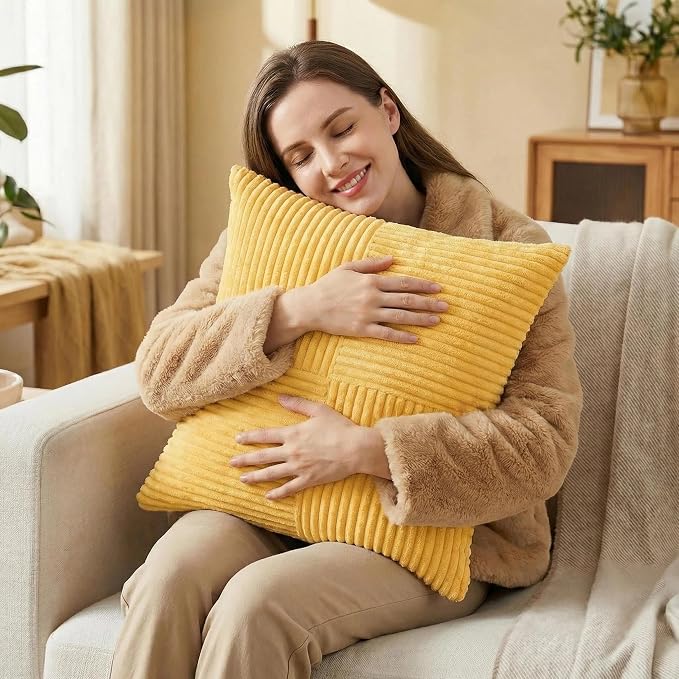 Fancy Homi 2 Packs Yellow Decorative Throw Pillow Covers 22x22 Inch - Image 2