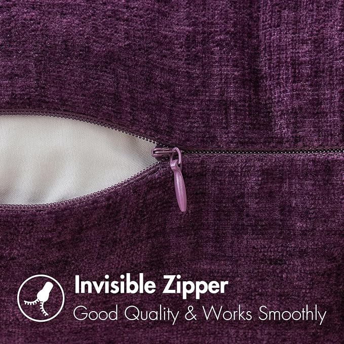 MIULEE Pack of 2 Couch Throw Pillow Covers 18x18 Inch Soft Plum Purple Chenille - Image 3