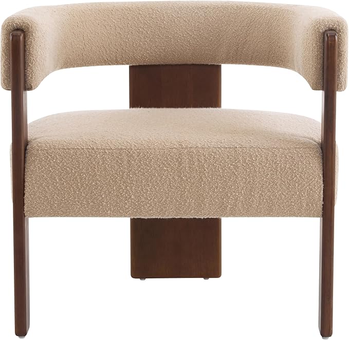 Christopher Knight Home Nettie Modern Accent Chair for Living Room, Boucle Fabric Single Lounge Sofa Chair with Wooden Frame, Comfy Reading Chair for Bedroom, Lounge Armchair with Cushion, Dark Beige