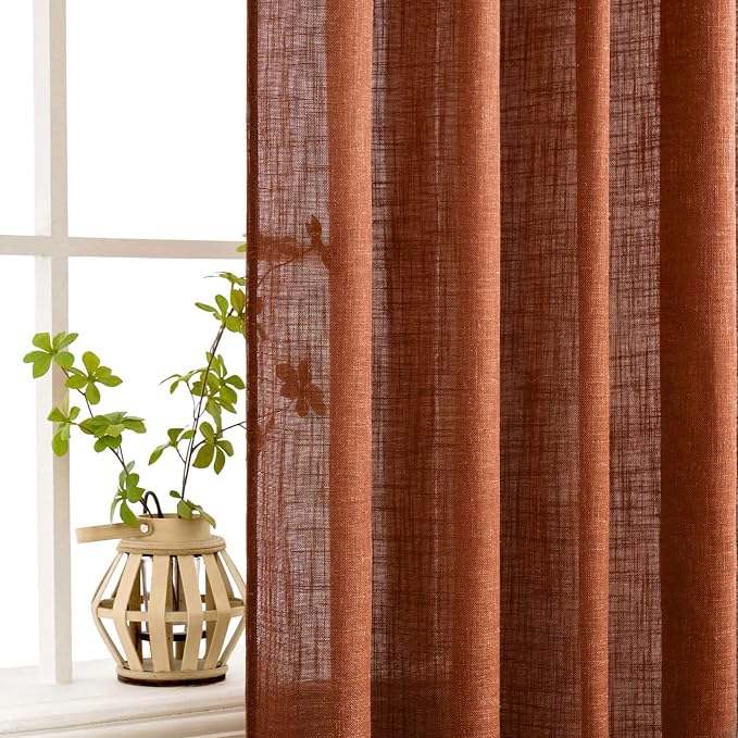 MIULEE Burnt Orange Linen Curtains 96 Inch Long - Image 5