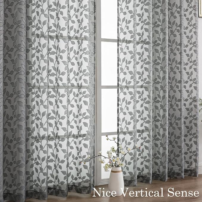 Chyhomenyc Charcoal Grey Sheer Curtains 90 Inch Length 2 Panels Set, Light - Image 9