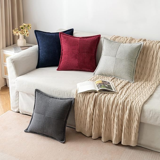 MIULEE Dark Grey Corduroy Decorative Euro Sham Pillow Covers 24x24 Inch - Image 5