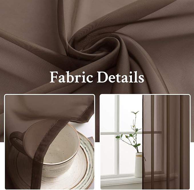 MIULEE Short Chocolate Brown Sheer Curtains 45 Inches Long, Light Filtering - Image 3