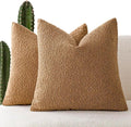 Foindtower Accent Solid Pillow Cases Textured Boucle Throw Pillow Covers Cozy Modern Decorative Couch Cushion Case for Chair Sofa Bed Living Room Home Decor, Pack of 2, 18 x 18 Inch,Tobacco