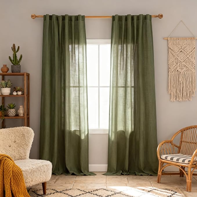 MYSKY HOME 95 Inch Semi Sheer Sliding Door Curtains Farmhouse Light Filtering - Image 2