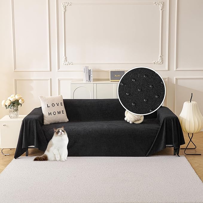 MYSKY HOME Black Couch Covers for Sectional Sofa, Couch Cover L Shape Couch Covers for Dogs Washable Couch Cover Banket Modern Sofa Slipcovers, Super Soft Sofa Towel for Kids, Pets, 71" x 134"