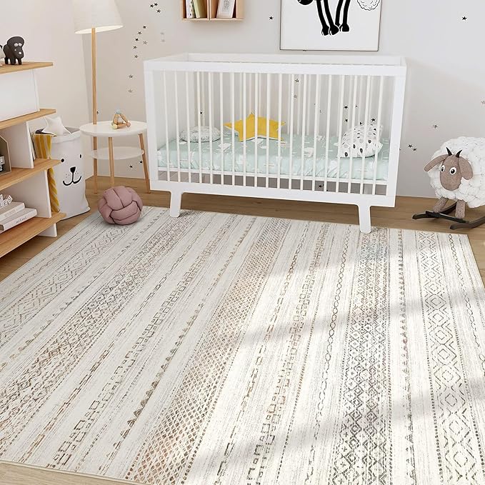 Nakagishi 5x7 Area Rugs Living Room: Washable Boho Large Neutral Soft Rug - Image 8