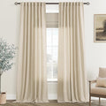 Greyish Beige Linen Curtain 108 inch Length 2 Panels Set Back Tab Light by Jolilight